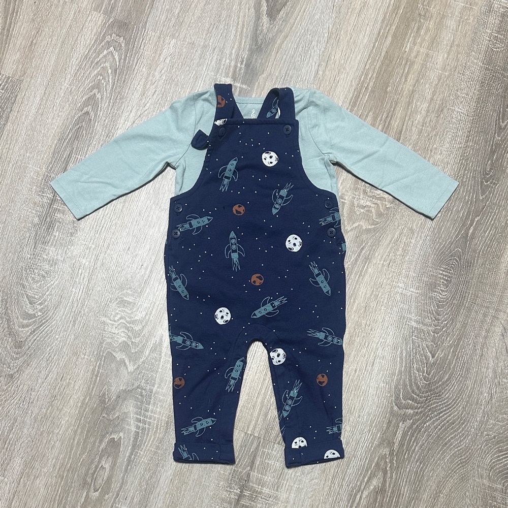 Navy Blue Space-Themed Kids Overalls set